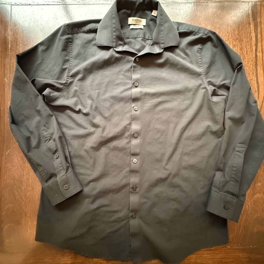 Kenneth Cole Reaction Shirt Mens L (16) Wrinkle Free Slim Fit Dress Long Sleeve